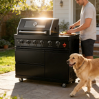 46-inch stainless steel outdoor BBQ grill with storage doors and drawers
