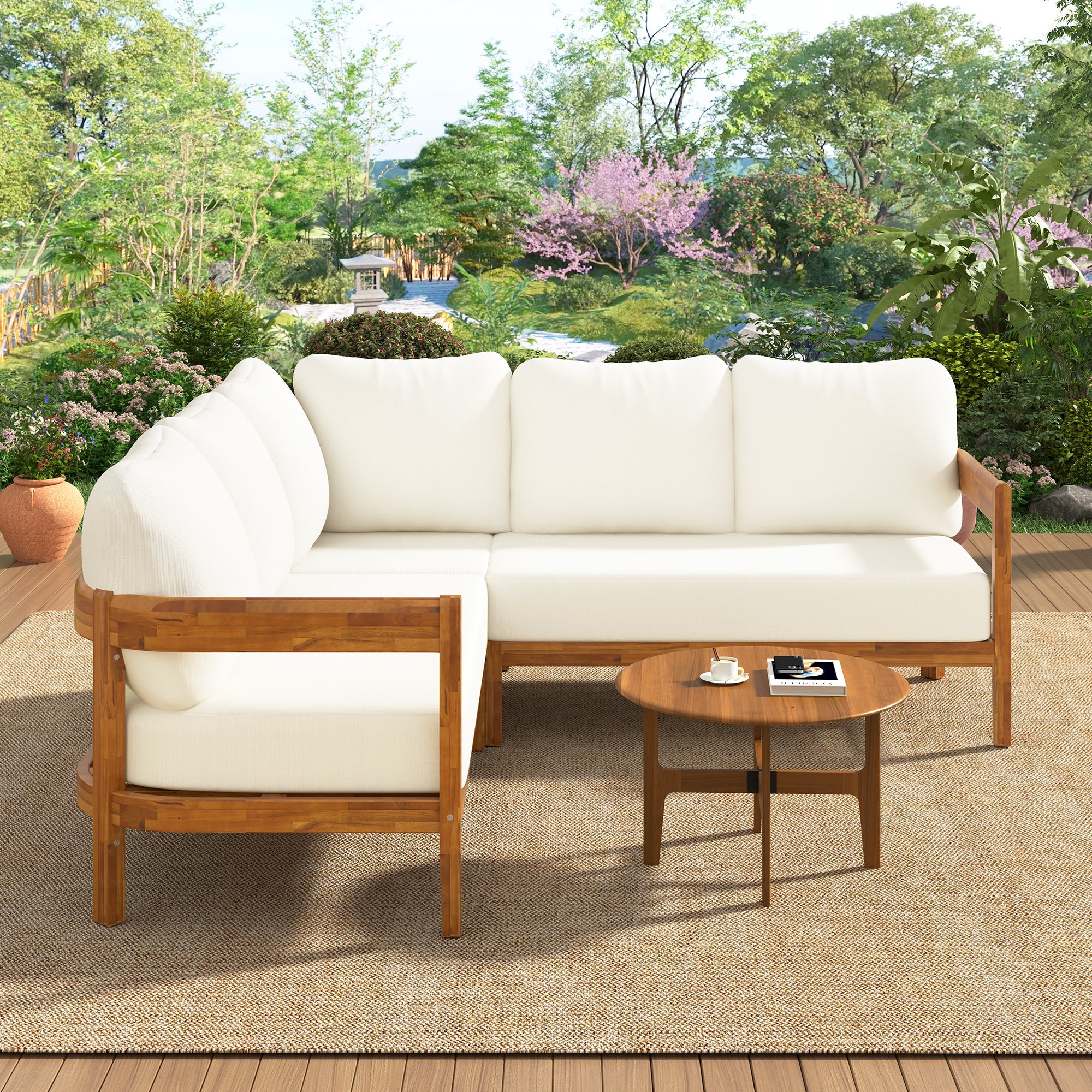 U-Style Acacia Solid Wood Patio Furniture Set