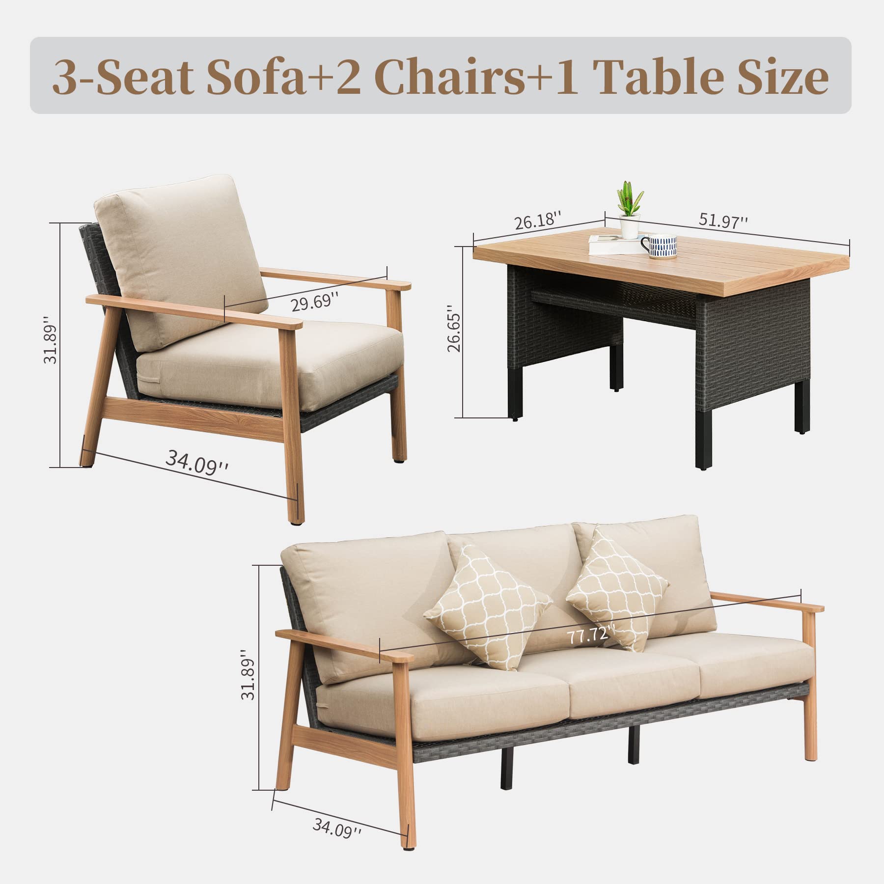 Outdoor Wicker Patio Furniture Sets - 4 Pieces
