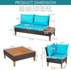 4 Pieces Patio Cushioned Rattan Furniture Set with Wooden Side Table