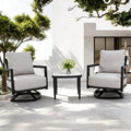 3-piece outdoor aluminum patio furniture set with cushioned chairs and side table
