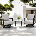 3-piece outdoor aluminum patio furniture set with cushioned chairs and side table