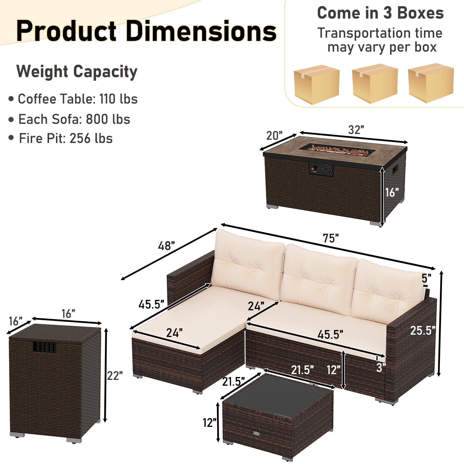 4 Pieces Outdoor Furniture Set with 32 Inch Fire Pit Table and Propane Tank Cover