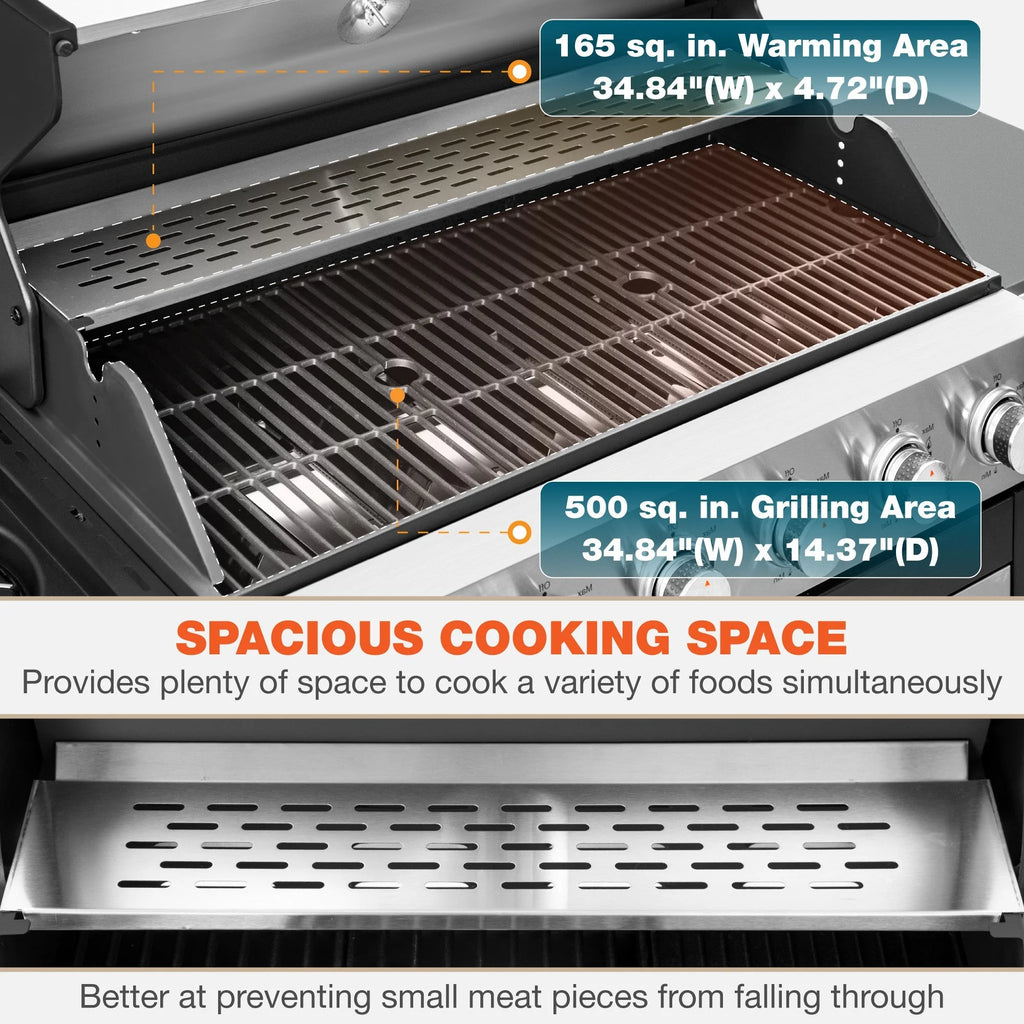Stainless Steel 6-Burner Propane Gas Grill with Side Burner