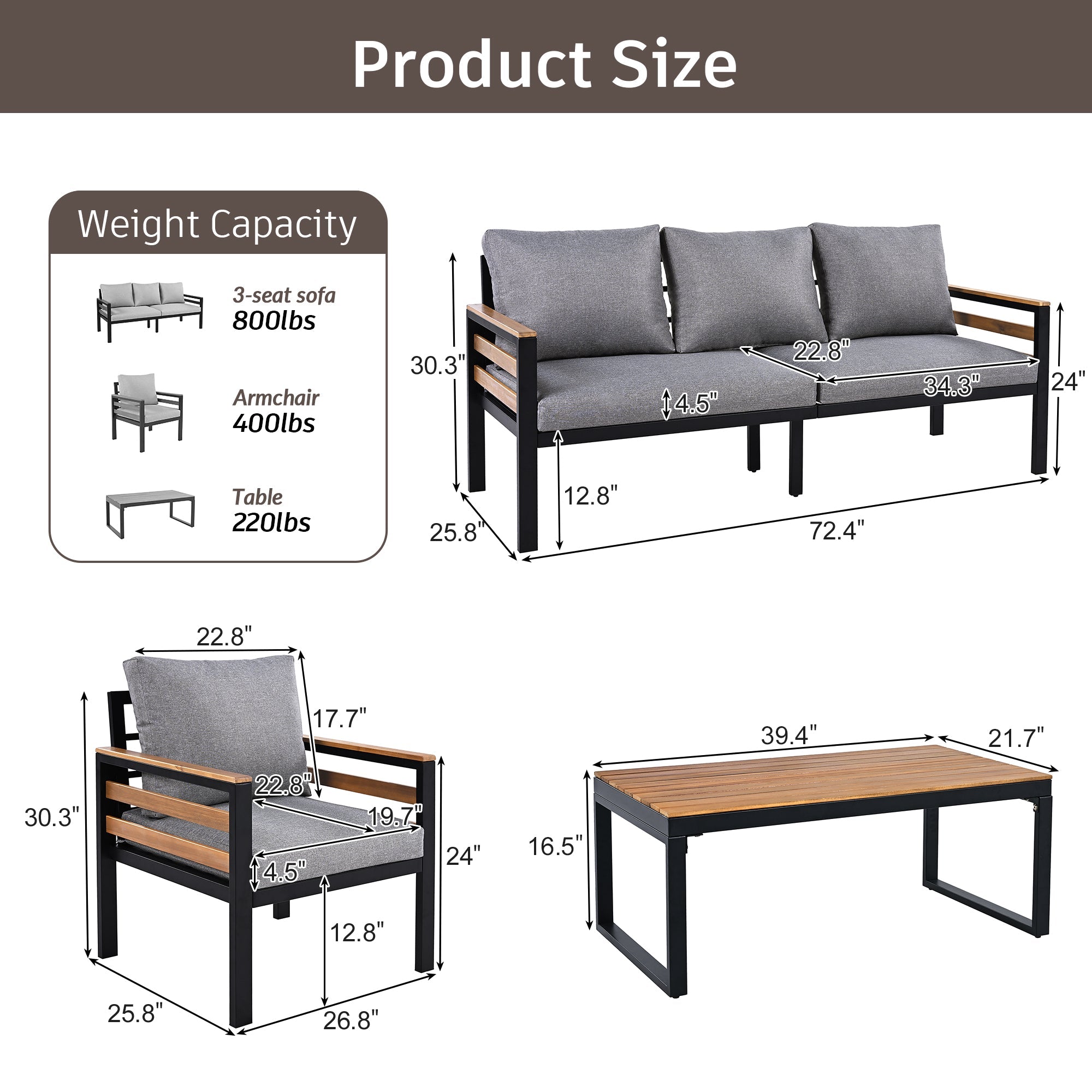 GO 4-Piece Outdoor Furniture Sofa Set for Garden