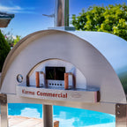 WPPO Karma 55 commercial wood-fired oven in 304 stainless steel with stack