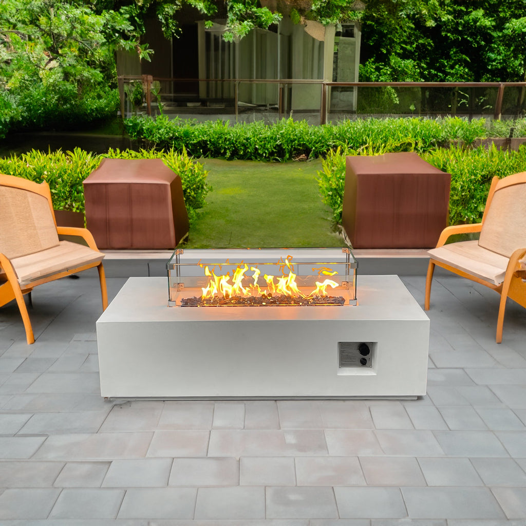 52-Inch Rectangular Concrete Propane Fire Pit Table – Antique White