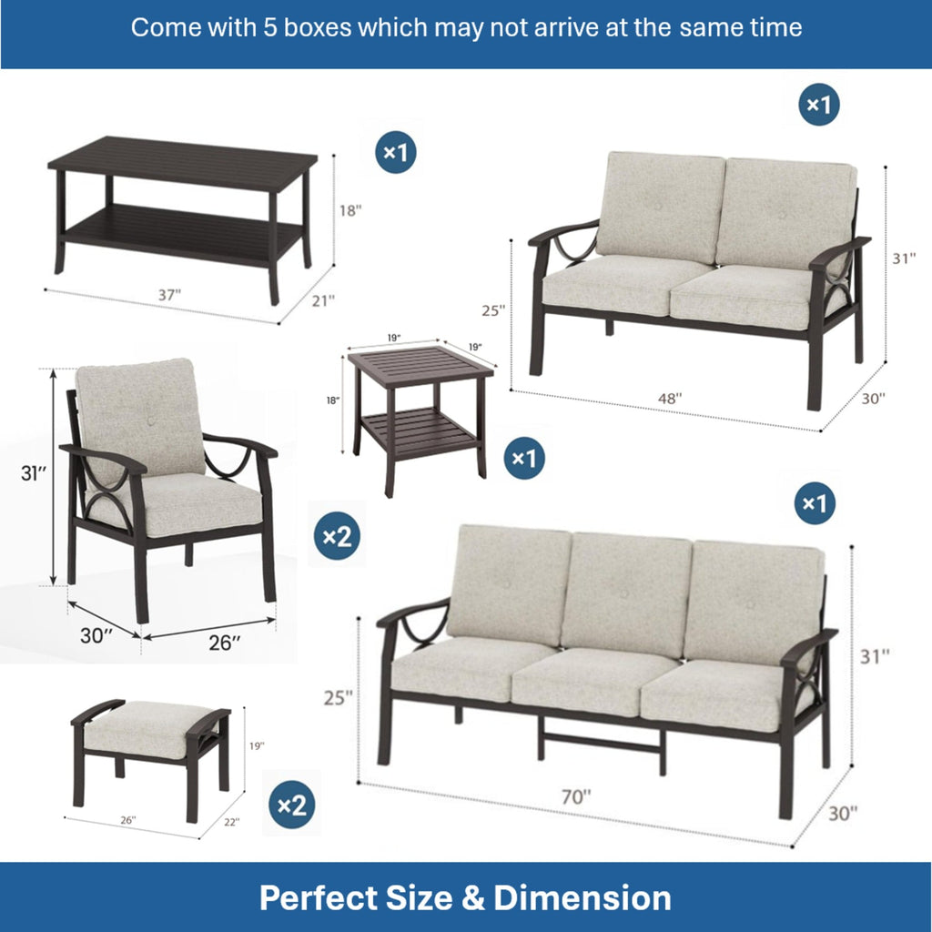 8-Piece Metal Patio Furniture Set, 9-Seat All-Weather Conversation Sofa