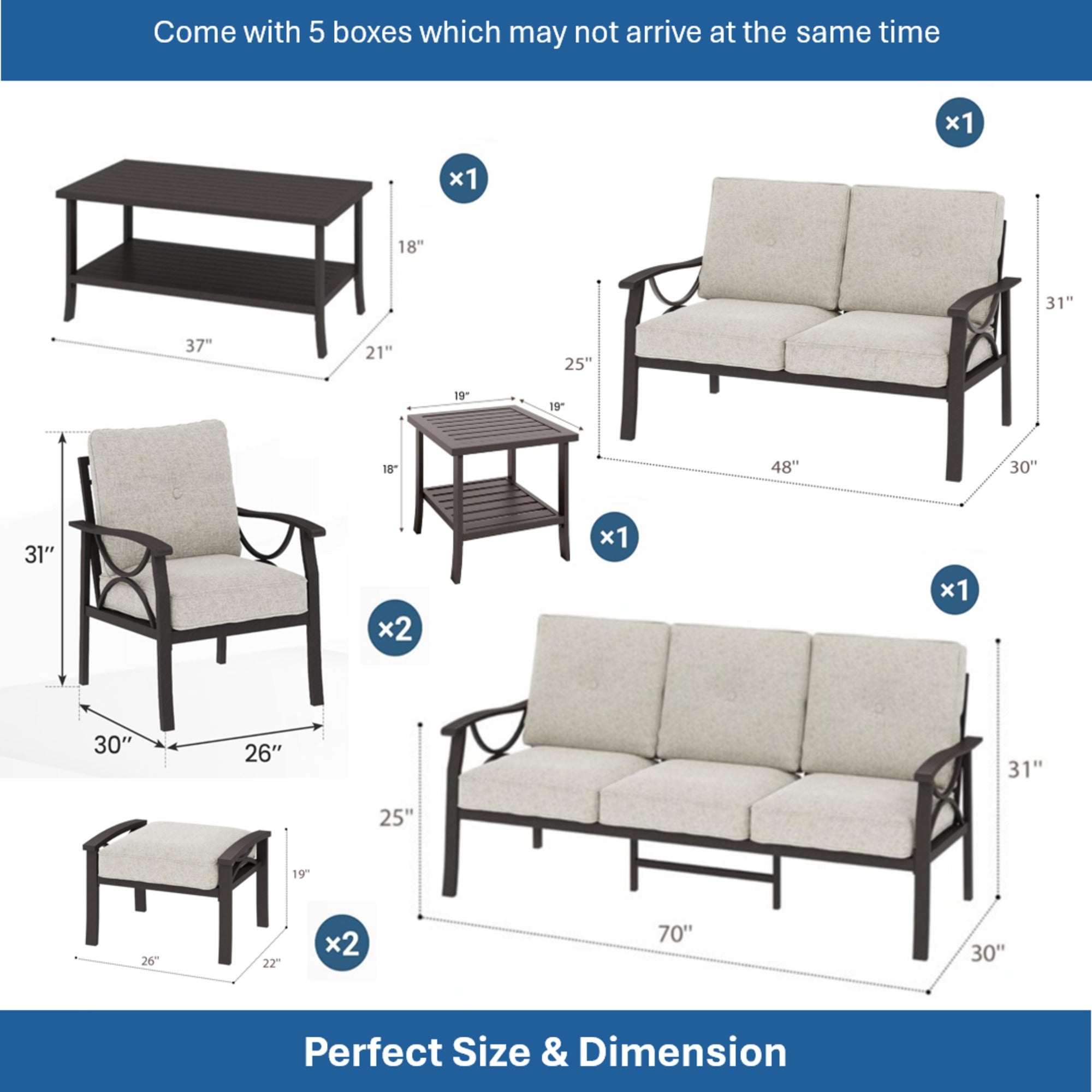 8-Piece Metal Patio Furniture Set, 9-Seat All-Weather Conversation Sofa