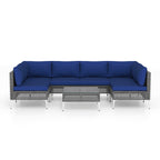 7 Piece Outdoor Furniture Set Wicker Chairs with Tempered Glass Coffee Table-Navy