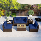 7 Pieces Outdoor Furniture Set with 32 Inch Fire Pit Table and Propane Tank Cover