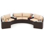 7 Pieces Patio Furniture Set PE Rattan Half-Moon Curved Sofas with Side Tables-Brown