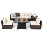 7 Pieces Patio Furniture Set with 35 Inches 50000 BTU Propane Gas Fire Pit Table and Waterproof Cover for Firpit