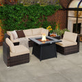 7 Pieces Patio Furniture Set with 35 Inches 50000 BTU Propane Gas Fire Pit Table and Waterproof Cover for Firpit