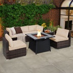 7 Pieces Patio Furniture Set with 35 Inches 50000 BTU Propane Gas Fire Pit Table and Waterproof Cover for Firpit