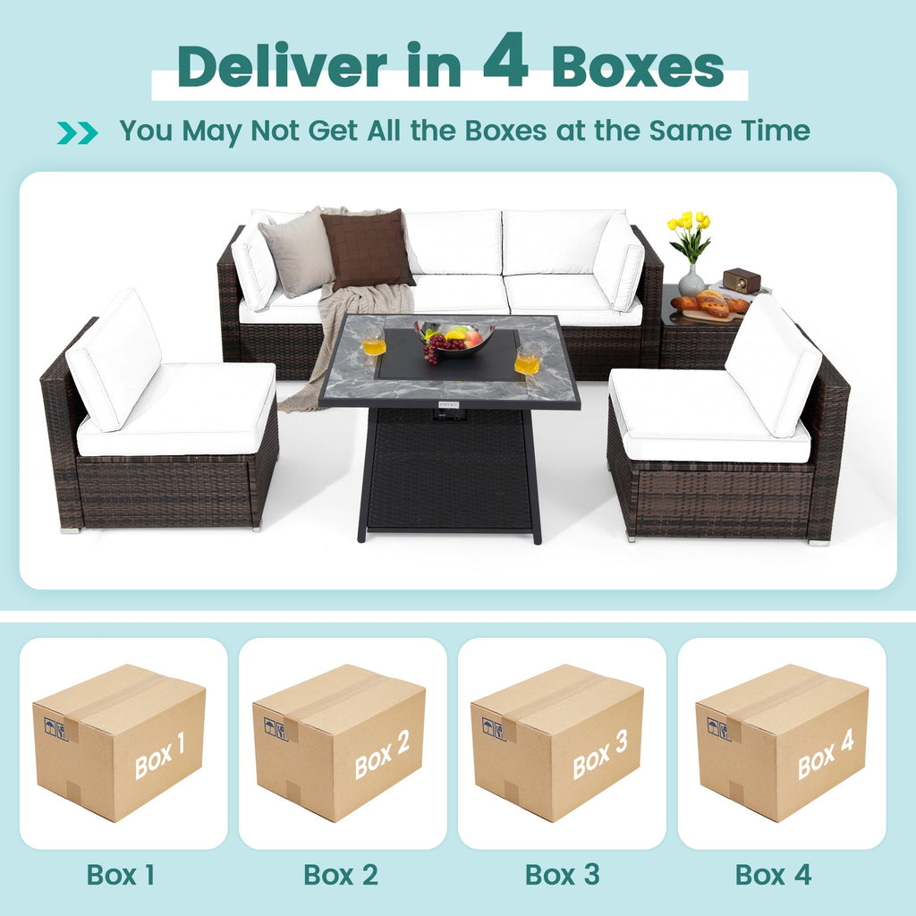 7 Pieces Patio Furniture Set with 35 Inches 50000 BTU Propane Gas Fire Pit Table and Waterproof Cover for Firpit