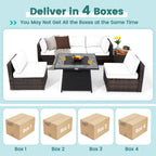 7 Pieces Patio Furniture Set with 35 Inches 50000 BTU Propane Gas Fire Pit Table and Waterproof Cover for Firpit