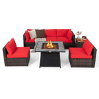 7 Pieces Patio Furniture Set with 35 Inches 50000 BTU Propane Gas Fire Pit Table and Waterproof Cover for Firpit