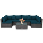 7 Pieces Patio Rattan Furniture Set Sectional Sofa Garden Cushion