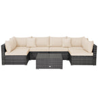 7 Pieces Patio Rattan Furniture Set Sectional Sofa Garden Cushion