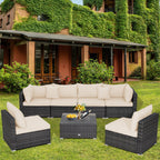 7 Pieces Patio Rattan Furniture Set Sectional Sofa Garden Cushion