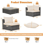 7 Pieces Patio Rattan Furniture Set Sectional Sofa Garden Cushion