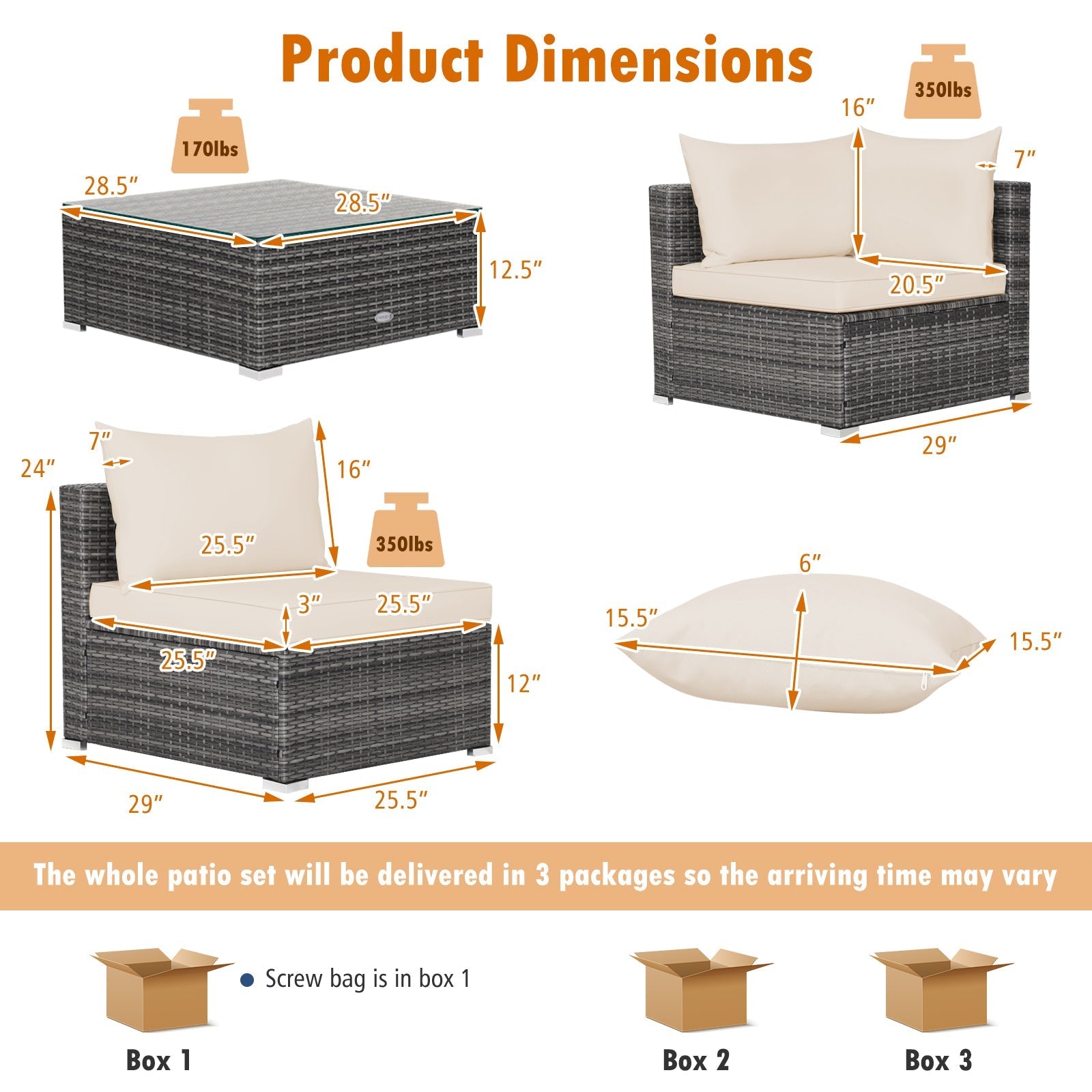 7 Pieces Patio Rattan Furniture Set Sectional Sofa Garden Cushion