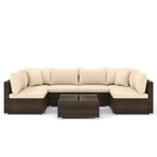 7 Pieces Patio Rattan Furniture Set with Sectional Sofa Cushions