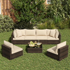 7 Pieces Patio Rattan Furniture Set with Sectional Sofa Cushions