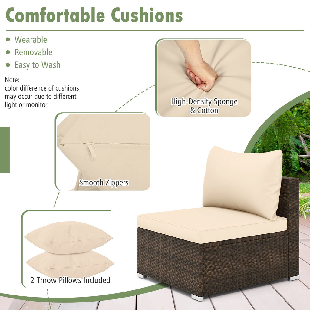 7 Pieces Patio Rattan Furniture Set with Sectional Sofa Cushions