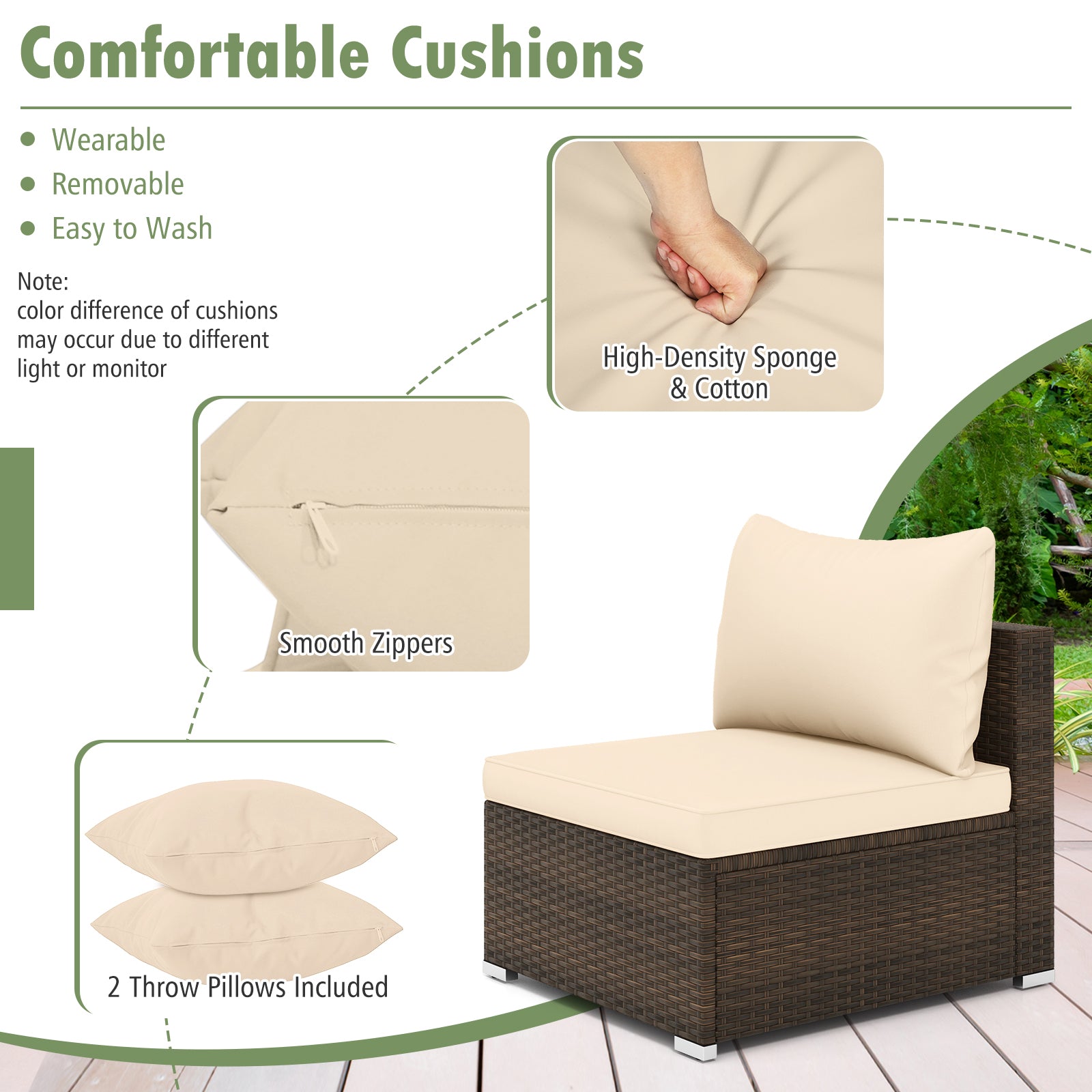 7 Pieces Patio Rattan Furniture Set with Sectional Sofa Cushions