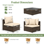 7 Pieces Patio Rattan Furniture Set with Sectional Sofa Cushions