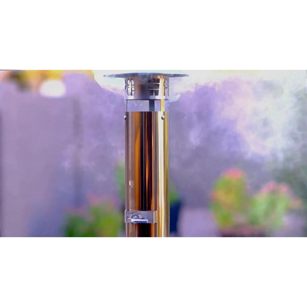 Stainless steel flue and rain cap on the WPPO Karma 32 wood-fired oven
