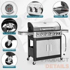 Stainless Steel 6-Burner Propane Gas Grill with Side Burner