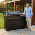 62.6 inch six-burner stainless steel propane outdoor kitchen grill with marble countertops