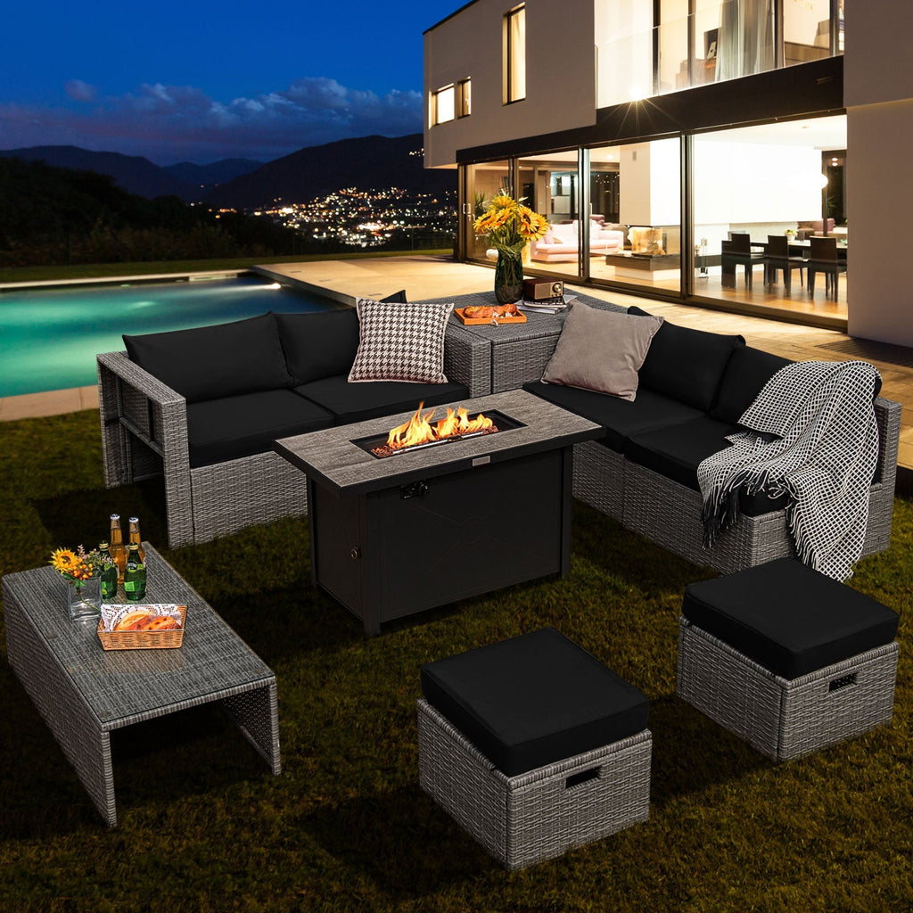 9 Pieces Patio Furniture Set with 42 Inches 60000 BTU Fire Pit