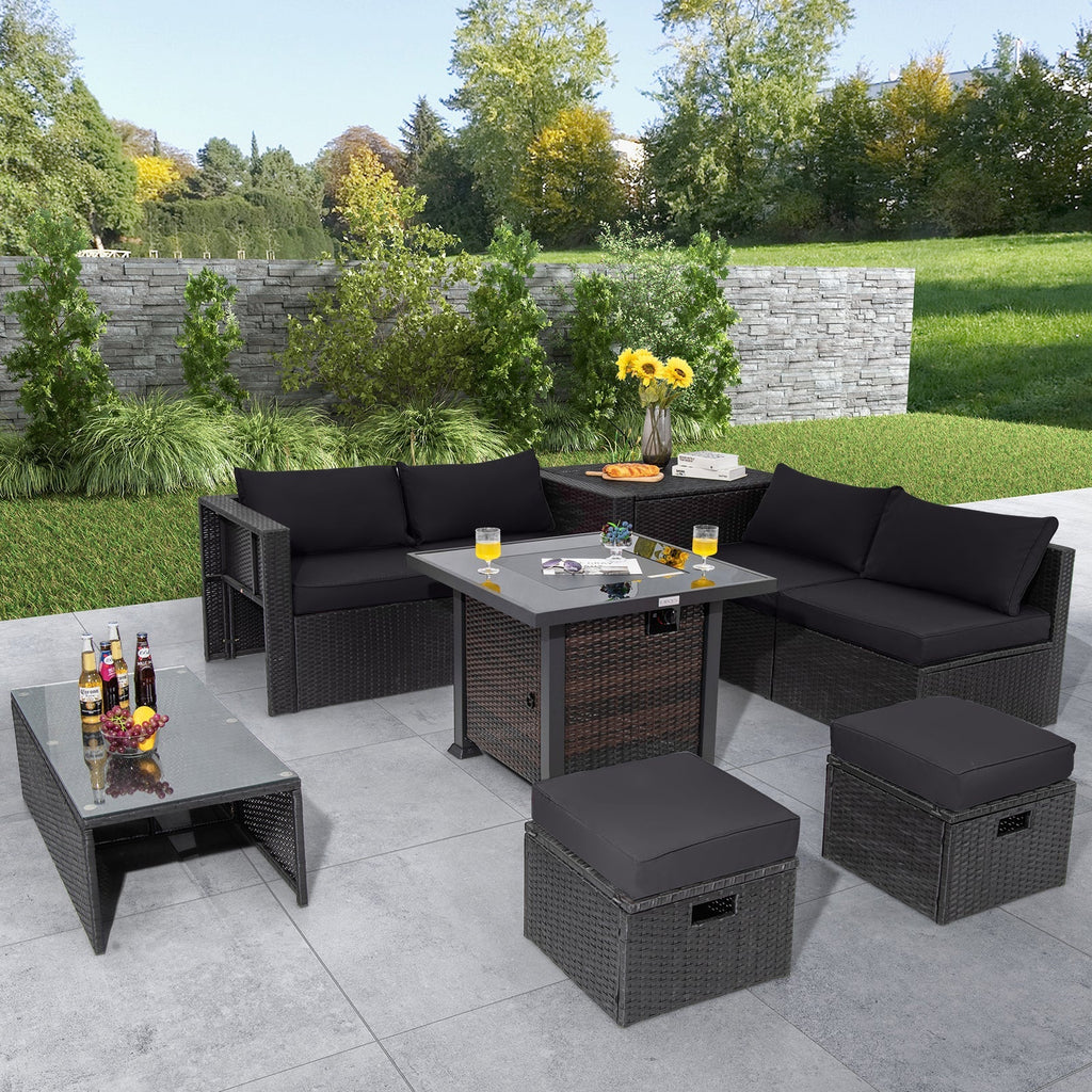 9 Pieces Patio Furniture Set with 32‚Äù Fire Pit Table and 50000 BTU Square Propane Fire Pit