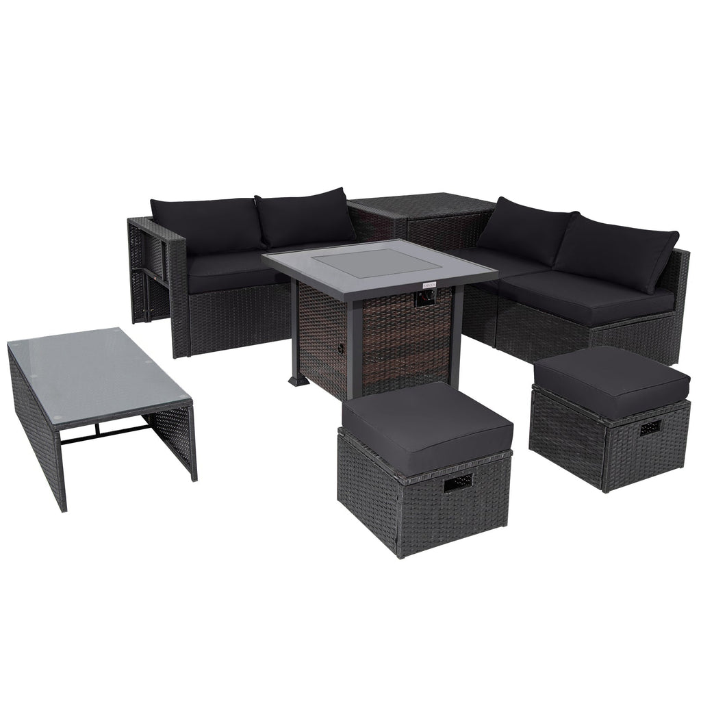 9 Pieces Patio Furniture Set with 32‚Äù Fire Pit Table and 50000 BTU Square Propane Fire Pit