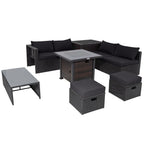 9 Pieces Patio Furniture Set with 32‚Äù Fire Pit Table and 50000 BTU Square Propane Fire Pit