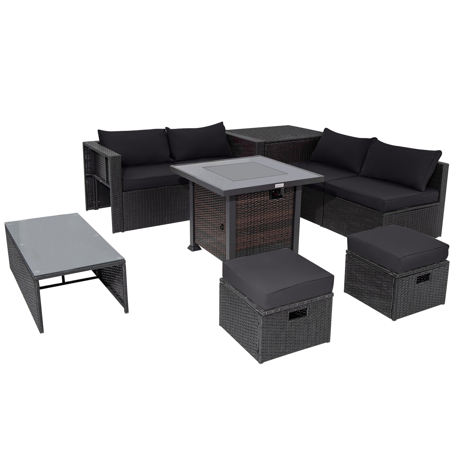 9 Pieces Patio Furniture Set with 32‚Äù Fire Pit Table and 50000 BTU Square Propane Fire Pit