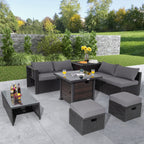 9 Pieces Patio Furniture Set with 32‚Äù Fire Pit Table and 50000 BTU Square Propane Fire Pit