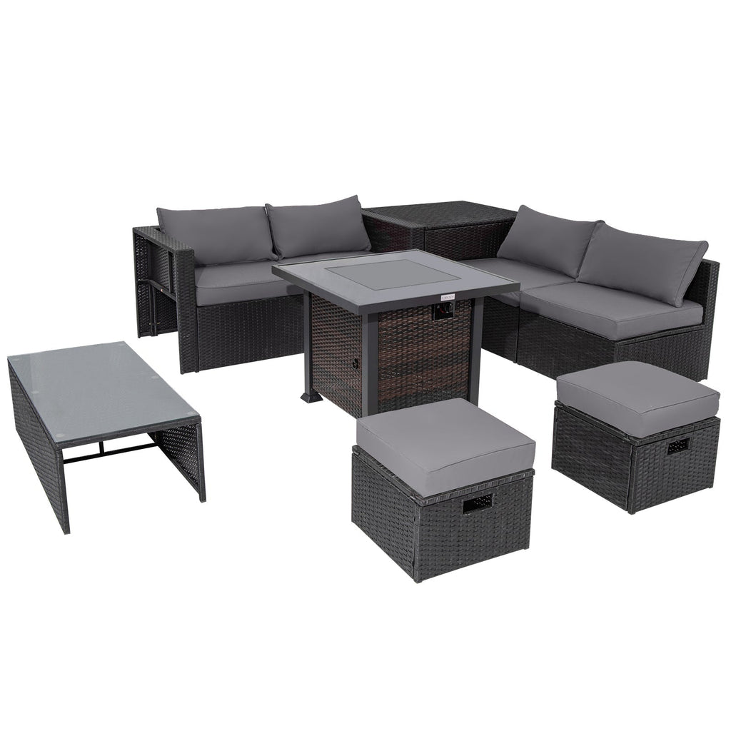 9 Pieces Patio Furniture Set with 32‚Äù Fire Pit Table and 50000 BTU Square Propane Fire Pit