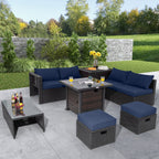 9 Pieces Patio Furniture Set with 32‚Äù Fire Pit Table and 50000 BTU Square Propane Fire Pit