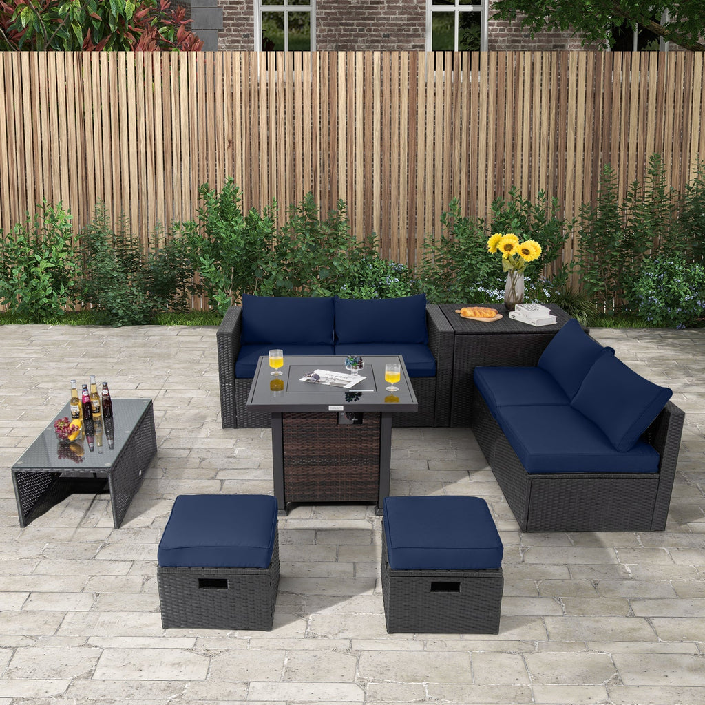 9 Pieces Patio Furniture Set with 32‚Äù Fire Pit Table and 50000 BTU Square Propane Fire Pit