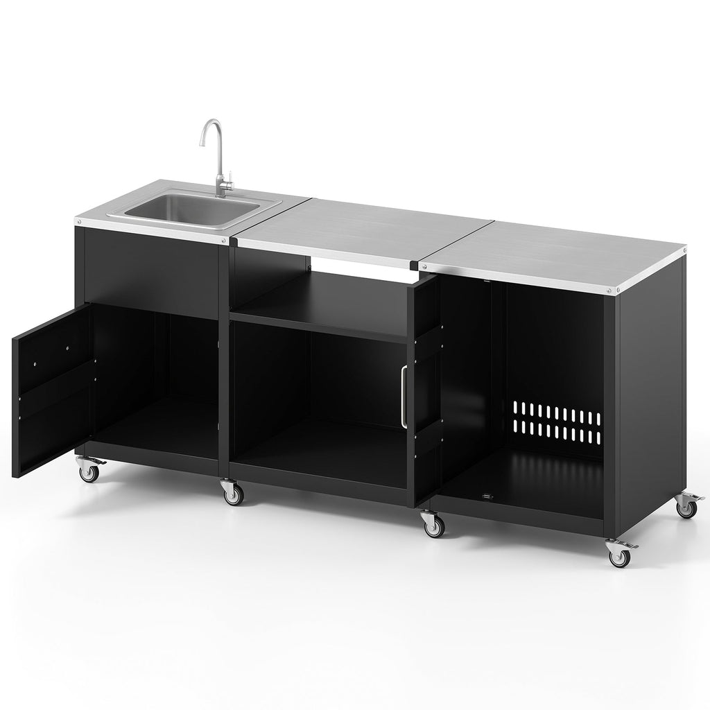 Outdoor Grill Table with Sink and Drainage Heavy Duty Metal Grill Cart-Black