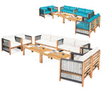 4 Pieces Wood Outdoor Patio Furniture Set with Cushions for Garden