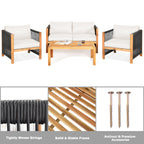 4 Pieces Wood Outdoor Patio Furniture Set with Cushions for Garden