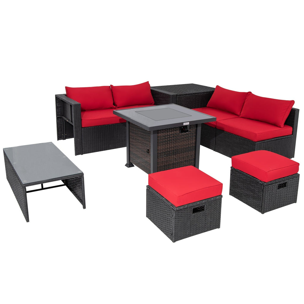 9 Pieces Patio Furniture Set with 32‚Äù Fire Pit Table and 50000 BTU Square Propane Fire Pit
