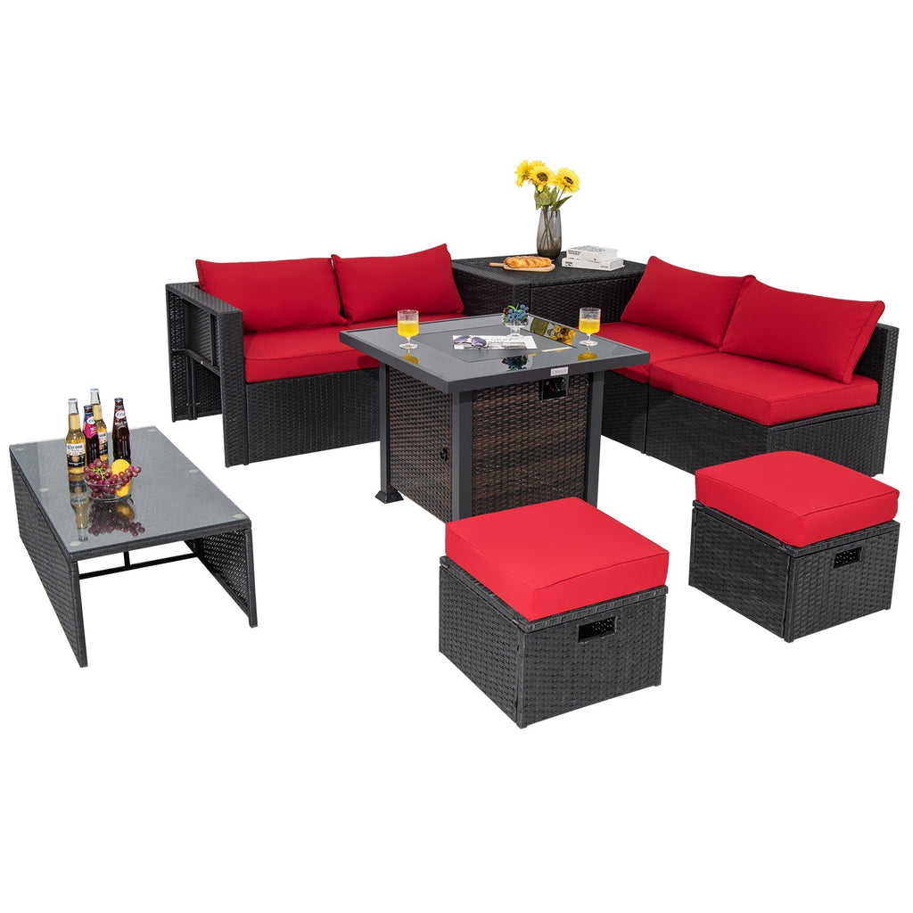 9 Pieces Patio Furniture Set with 32‚Äù Fire Pit Table and 50000 BTU Square Propane Fire Pit