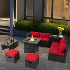 9 Pieces Patio Furniture Set with 32‚Äù Fire Pit Table and 50000 BTU Square Propane Fire Pit